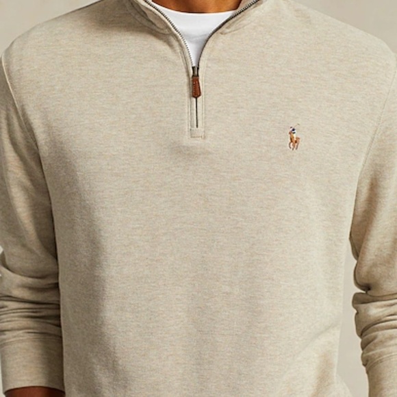 POLO RALPH LAUREN BEIGE PONY 1/4 ZIP SWEATER Sz XL - Picture 1 of 11